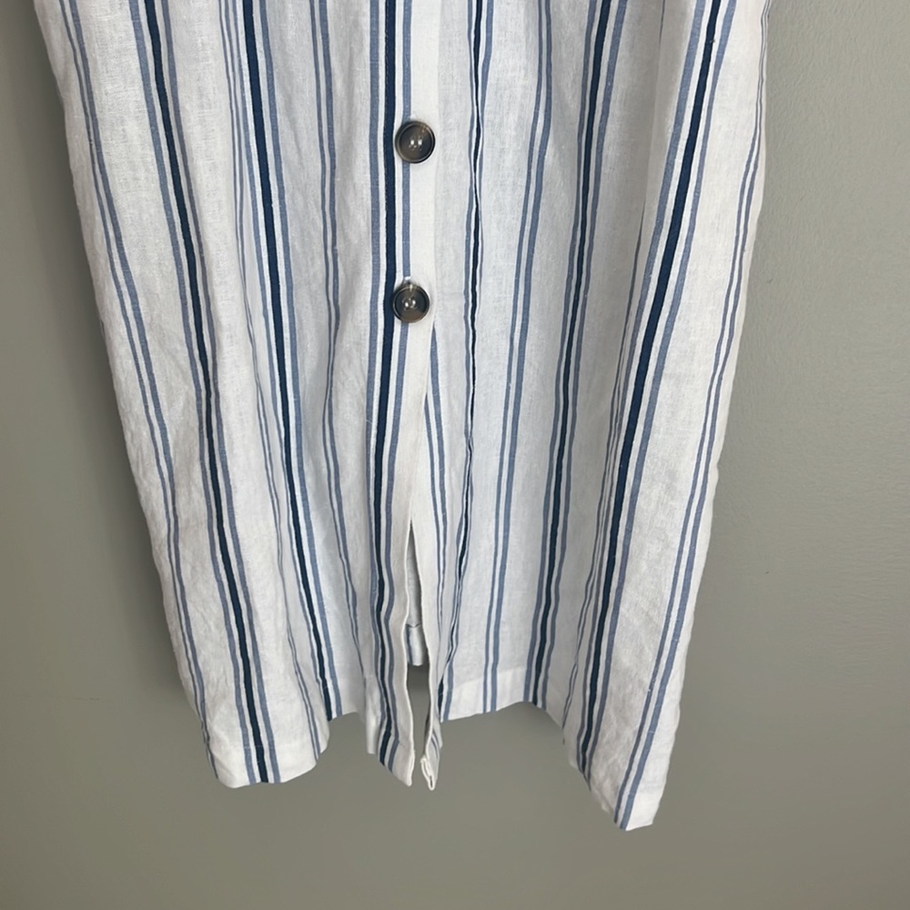 Linen button down dress - adjustable spaghetti straps - pockets! PERF condition - Picture 11 of 16